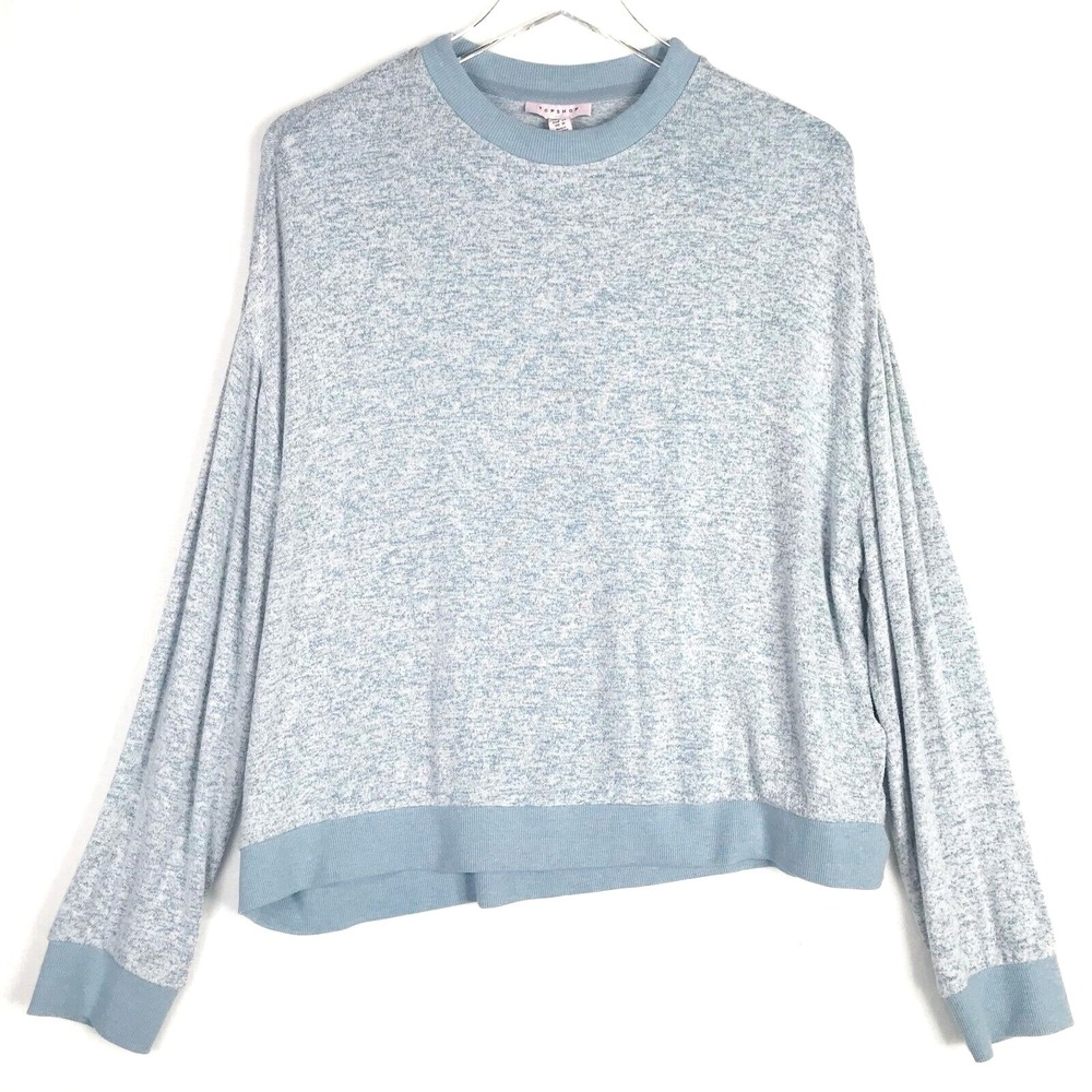 Topshop Top Womens Medium 12 Blue Space Dye Pullover Lightweight Knit Cozy Comfy